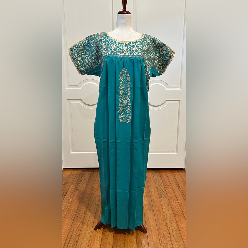 XL San Antonino Maxi Dress,Oax,Mexican dress Hand Embroidered with Silk threads.